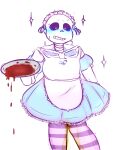  1boy 2010s 2016 2d 2d_(artwork) alternate_clothing alternate_costume animated_skeleton blue_blush blush bottom_sans clothed crossdressing digital_media_(artwork) holding_object looking_down maid_outfit maid_uniform male male_only nervous omorashi partially_colored pee peeing peeing_self platter sans sans_(undertale) skeleton solo_male spill spilling stockings striped_legwear striped_stockings striped_thighhighs suckmytrombone sweat tray tumblr uke_sans undead undertale undertale_(series) urinating urination video_game_character video_games 