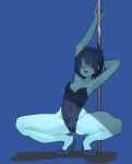  1_girl 1girl 2d 2d_(artwork) blue_background blue_skin clothed deltarune digital_media_(artwork) female female_human female_kris_(deltarune) female_only female_protagonist hair high_heels human human_only kris_(dark_world_form) kris_(deltarune) pole_dancing short_hair solo solo_female ss_komu stripper_pole undertale_(series) video_game_character video_games 