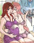 2girls bulge cup female flay_allster futanari gundam gundam_seed holding_belly jpeg_artifacts lacus_clyne lingerie lowres multiple_girls pink_hair pregnant red_hair underwear