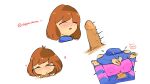  16:9 16:9_aspect_ratio 1920x1080 1girl blush brown_hair cleavage cleavage_cutout clothed cum cum_on_breasts dapperdreams disembodied_penis fellatio female female_focus female_frisk female_human frisk frisk_(undertale) heart_cleavage_cutout human male/female nipple_bulge nipples_visible_through_clothing paizuri penis penis_between_breasts shoulder_cutout solo solo_female solo_focus spoken_blush straight striped_clothes striped_clothing striped_shirt undertale undertale_(series) white_background 