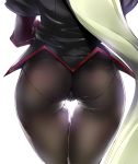 1girl aq_interactive arcana_heart arcana_heart_3 ass atlus bad_id black_legwear black_pantyhose cameltoe close-up examu female from_behind head_out_of_frame hips mitsurugi_aoi panties panties_under_pantyhose pantyhose simple_background solo thick_thighs thigh_gap thighs trefoil underwear weiss white_background wide_hips