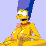  blue_hair erect_penis gif huge_breasts huge_penis marge_simpson nipples paizuri pearls the_simpsons yellow_skin 