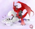  demon dildo female horns lesbian necrodrone_(character) original pav piercing scalie sex sex_toy strap-on wings 