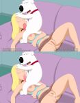  1girl after_sex after_vaginal animal_genitalia arabatos blonde_hair brian_griffin canine cum cum_in_mouth cum_in_pussy family_guy fellatio jillian_russell miniskirt no_panties open_legs open_mouth parody rape shaved_pussy skirt_lift sleep_molestation sleeping 