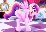 1_girl 1girl anthro anthrofied ass bbmbbf bed bedroom bent_over blush cutie_mark equestria_girls equestria_untamed female female_anthro female_only friendship_is_magic horn indoors long_hair looking_at_viewer my_little_pony nude palcomix princess_cadance princess_cadance_(mlp) pussy pussy_juice solo tail three-tone_hair vaginal_juices wings