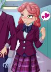  1_boy 1_girl 1boy 1girl alizarin_bubblegum_(eg) blush celery_stalk_(eg) clothed clothed_female_clothed_male equestria_girls female friendship_is_magic indoors male male/female my_little_pony school_uniform skirt spoken_heart uniform uotapo 