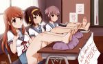  3girls asahina_mikuru bad_id barefoot book brown_eyes brown_hair cardigan class classroom cushion desk english feet foot_fetish foot_worship glasses hairband idfer legs legs_crossed long_hair moe multiple_girls nagato_yuki panties pantyshot purple_hair red_hair ribbon school_uniform short_hair sitting skirt smile soles suzumiya_haruhi suzumiya_haruhi_no_yuuutsu thermometer toes underwear white_panties window 