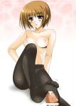 1girl absurdres blue_eyes blush breasts brown_hair censored cum feet foot_fetish footjob hair_ornament hetero highres lyrical_nanoha mahou_shoujo_lyrical_nanoha mahou_shoujo_lyrical_nanoha_a's mahou_shoujo_lyrical_nanoha_strikers naughty_face oda_ken'ichi panties panties_under_pantyhose pantyhose penis pov short_hair solo_focus topless underwear x_hair_ornament yagami_hayate