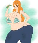 big_breasts breasts money nami nami_(one_piece) nikoh one_piece orange_eyes orange_hair solo straw_hat_pirates tattoo wink