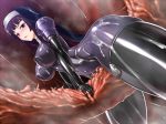 1girl ahegao blush bodysuit boots breasts crotch_rub cum cum_on_body cum_on_lower_body cum_on_upper_body elbow_gloves erect_nipples foreshortening fucked_silly gloves habit hips kamori_sayaka large_breasts latex latex_gloves latex_suit latex_thighhighs legs nun original purple_hair rindou_(radical_dream) skin_tight solo straddling tentacle thick_thighs thigh_boots thighhighs thighs upright_straddle wide_hips