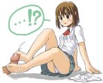  !? 1boy 1girl :o arm_support artist_request ayase_fuuka bangs barefoot blush clothed_female_nude_male clothed_sex clothes_removed collared_shirt cum cum_on_body cum_on_lower_body disembodied_penis ejaculation feet femdom foot_fetish footjob from_side full_body grey_skirt hetero legs miniskirt necktie nude open_mouth panties pantyshot pantyshot_(sitting) penis plaid plaid_skirt pleated_skirt school school_uniform serafuku shadow shirt short_hair short_sleeves sitting skirt small_breasts solo_focus speech_bubble sweat toes uncensored underwear upskirt white_panties white_shirt white_skirt yotsubato! 