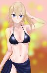 1girl alluring bikini blonde_hair blue_eyes breasts genshin_impact jean_gunnhildr legs pareo pareo_bikini posing ハック