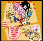 1boy 3girls adventure_time anal blushing dialogue dickgirl drooling english_text finn_the_human fionna_the_human futa_on_female futa_on_futa futanari gangbang gritted_teeth male_on_futa marceline orgy princess_bubblegum saliva triple_anal vampire