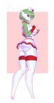 1girl breasts dat_ass gardevoir gloves legwear looking_at_viewer nintendo nipple no_panties nurse nurse_cap nurse_uniform open_shirt pokemon rabbitteeth sideboob skirt stockings tagme upskirt