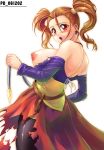  1girl breasts corset dragon_quest dragon_quest_viii dress huge_breasts jessica_albert jessica_albert_(dragon_quest) purple_shirt red_hair shinozuka_jouji shirt solo square_enix strapless_dress twintails 