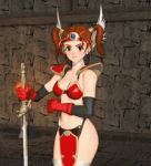 1girl 3d animated animated_gif armor bikini_armor bounce bouncing_breasts breasts brown_hair chunsoft cleavage dancing dragon_quest dragon_quest_iii dragon_quest_viii elbow_gloves enix gif gloves hips jessica_albert jessica_albert_(dragon_quest) loincloth lowres midriff oppai_oppai soldier_(dq3) solo square_enix sword tiara twintails weapon wide_hips