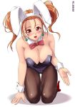  1girl animal_ears breasts bunny_ears bunnysuit cleavage dragon_quest dragon_quest_viii erect_nipples huge_breasts jessica_albert jessica_albert_(dragon_quest) kneeling pantyhose red_eyes red_hair shinozuka_jouji solo square_enix thighs 