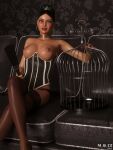 1girl 1girl breasts cage corset mbirdcz