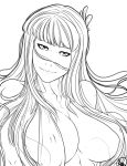 1girl athena_(saint_seiya) big_breasts breasts cleavage erect_nipples eyelashes ganassa highres lineart lips looking_at_viewer monochrome saint_seiya saori_kido sling_bikini smile solo swimsuit underboob