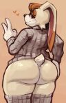  1girl 2024 anthro ass big_ass bottomless clothed clothing female_only fur gesture hair hand_gesture heart heart_symbol high_res lagomorph latchk3y leporid looking_at_viewer looking_back looking_back_at_viewer mammal mature_anthro mature_female orange_eyes orange_hair rabbit sega simple_background smile smiling_at_viewer solo_female sonic_the_hedgehog_(series) sweater tan_body tan_fur topwear v vanilla_the_rabbit 