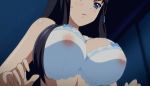  1boy 1girl angry anime ass bare_shoulders black_hair blue_eyes blush bra breasts collaboration_works erect_nipples eroge!_h_mo_game_mo_kaihatsu_zanmai female gif hentai himeno_kisara human indoors large_breasts lingerie long_hair nipples nude open_mouth panties panty_pull see-through shirt short_hair sweatdrop t-shirt talking thighs underwear undressing white_bra 