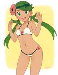 :d artist_name bikini cameltoe floral_background looking_at_viewer mallow mallow_(pokemon) mao_(pokemon) mayori pokemon pokemon_(game) pokemon_sm signature small_breasts smile white_background white_bikini yellow_background