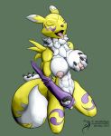 2014 abs anthro arashidrgn barefoot big_breasts big_nipples breasts canine claws closed_eyes digimon female fingering fox fur furry hand_on_breasts mammal navel nipples nude open_mouth pawpads paws renamon sitting solo tongue tongue_out