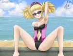 1girl beach bikini blonde_hair female_only hlokk_(shuumatsu_no_valkyrie) m short_hair shuumatsu_no_valkyrie solo_female sunglasses swimsuit