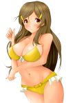  1_girl 1girl :o art bikini blush breasts brown_eyes brown_hair female highres human large_breasts long_hair looking_at_viewer mato9778 navel shinomiya_himawari shiny shiny_skin solo strap_gap swimsuit vividred_operation 