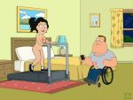 1_boy 1_girl 1boy 1girl bedroom boner bonnie_swanson bouncing_breasts clothed_male_nude_female exercise family_guy female gif guido_l indoors joe_swanson male nude walking wheelchair wife