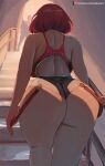 1girl ass ass_focus back back_cutout backboob bangs bare_shoulders big_ass big_breasts black_swimsuit blush breasts bubble_ass bubble_butt caustics clothing_cutout competition_swimsuit curvy cutoffs earrings facing_away from_side gem huge_ass impossible_clothes impossible_swimsuit leotard miraihikari miraihikariart pyra pyra_(pro_swimmer)_(xenoblade) pyra_(xenoblade) red_hair sexy sexy_ass sexy_body sexy_breasts shiny shiny_hair short_hair solo_focus stairs straight_hair strap thick_thighs thighs xenoblade_(series) xenoblade_chronicles_2