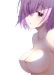 1girl 1girl 1girl areola breasts fate_(series) hair_over_one_eye high_resolution in_profile looking_at_viewer mashu_kyrielite medium_breasts nipples nude purple_eyes purple_hair raised_eyebrows rikudou_inuhiko shaded_face short_hair upper_body white_background