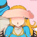  1boy 1girl afrobull big_penis blonde_hair blush blushing can&#039;t_see_the_haters covered_eyes erection female_focus hetero huge_penis link lips long_hair meme nose_blush open_mouth patreon_username penis penis_awe penis_on_face penis_over_eyes pink_background princess_zelda sidelocks solo_focus sweatdrop the_legend_of_zelda the_legend_of_zelda:_breath_of_the_wild tunic uncensored veins veiny_penis zelda_(breath_of_the_wild) 