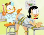  anatomy ass black_eyes black_hair bondage bone breasts character_name doctor female garfield garfield_(character) liz_wilson newspaper_comic_strip thermometer 