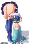  1girl aqua_(konosuba) ass big_ass blue_hair dress kono_subarashii_sekai_ni_shukufuku_wo! long_hair microdress minidress 