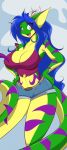 anthro blue_hair breasts chalo chalodillo chalosan curvy_figure cute_fangs female flower_in_hair furry gecko geecku green_body las_lindas las_lindas_(series) lizard multicolored_body non-mammal_breasts reptile scalie striped_body stripes thick_tail webcomic webcomic_character yellow_body yellow_eyes