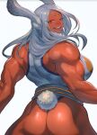 1girl alluring arms ass ass_focus bare_shoulders biceps big_ass breasts bunny_ears bunny_girl clothed dark-skinned_female dark_skin dat_ass firm_ass from_behind ibuoo long_hair looking_at_viewer looking_back mirko miruko_(my_hero_academia) muscle muscular_ass muscular_female muscular_thighs my_hero_academia non-nude presenting red_eyes round_ass rumi_usagiyama sexy sideboob slut standing tail tan tank_top thick_thighs thong usagiyama_rumi white_hair wide_hips