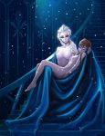 2girls anna_(frozen) barefoot braid breasts carrying closed_eyes disney elsa_(frozen) fine_art_parody frozen_(movie) hair incest kimbbq long_hair multiple_girls nude parody pieta princess princess_carry queen siblings single_braid sisters snowflakes stairs yuri