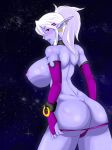 ass big_breasts breasts collar curvy elf helena_silver highres huge_breasts long_hair manaworld pointy_ears purple_eyes purple_skin supernova_(artist) syx white_hair