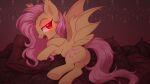 1girl blush flutterbat_(mlp) fluttershy friendship_is_magic hasbro looking_at_viewer my_little_pony open_mouth pillow pillows taesuga tongue