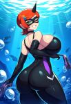  1girl ai_generated ben_10 big_ass cartoon_network clothed clothing dat_ass female female_only grin gun gwen_tennyson lucky_girl mask ocean orange_hair orange_hair_female red_hair red_hair_female sea smile sole_female solo_female underwater water wink winking 