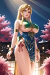 1girl alluring blonde_hair blue_eyes chinese_clothes nightcore_(artist) nintendo princess_zelda the_legend_of_zelda underboob_cutout video_games