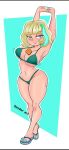  1girl athletic athletic_female bikini bikini_bottom bikini_top blonde blonde_hair curvaceous curvy curvy_figure disney disney_channel disney_xd eyeshadow female_only freckles full_body green_bikini green_bikini_bottom green_bikini_top hourglass_figure jackie_lynn_thomas pink_eyeshadow sander_art short_hair standing star_vs_the_forces_of_evil stretching tan tanned top_heavy wide_hips 