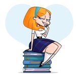 1girl blue_eyes books cartoon_network dexter's_laboratory female_only grin lisa_the_babysitter orange_hair seductive seductive_smile short_hair skirt smile solo_female susanarodriguesart thick_thighs thighs white_shirt