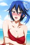  1girl ach bikini blue_hair blush breasts curvy cute hair_bow karei_(zeroseed) large_breasts mole nisekoi red_eyes short_hair side-tie_bikini solo swimsuit tagme tsugumi_seishirou 