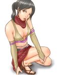 1girl alluring black_hair breasts brown_eyes female_focus gradient_background namco sandals tekken tekken_7 tekken_8 tekken_tag_tournament_2 white_background zafina