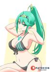  1girl alluring big_breasts bikini cleavage core_crystal green_eyes green_hair legs matching_hair/eyes nintendo noboru pneuma_(xenoblade) xenoblade_(series) xenoblade_chronicles_2 