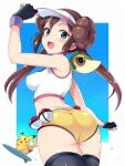  1girl 1girl 1girl :3 :d ass big_ass big_breasts breasts brown_hair clothed_female female_focus female_only kasai_shin long_hair looking_at_viewer nintendo pikachu pokeball pokemon pokemon_bw2 rosa_(pokemon) sideboob snivy solo_focus surfing tagme tagme:3 teen thick_thighs thighs tight_clothing video_game_character video_game_franchise visor_cap 