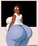 1girl 20th_century_fox black_eyes black_hair chubby_belly dark-skinned_female dat_ass donna_tubbs family_guy female huge_ass human mature_female milf nimebooty solo sweatpants the_cleveland_show white_shirt