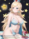 1girl ai_mless alluring big_breasts blonde_hair blue_bra blue_eyes blue_panties bra cleavage female_only hair_over_one_eye legs long_hair looking_at_viewer luma mario_(series) nintendo panties princess_rosalina super_mario_bros. thighs